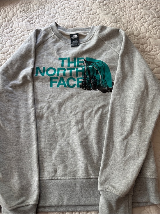 The North Face Tops - The North Face Heather Gray Crewneck Sweatshirt with Teal Logo